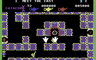 Cuthbert Enters the Tombs Of Doom (Commodore 64) screenshot: Lets find the Temple
