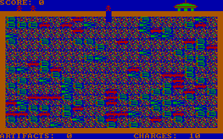 Archeodroid (DOS) screenshot: Surveying the pile of garbage