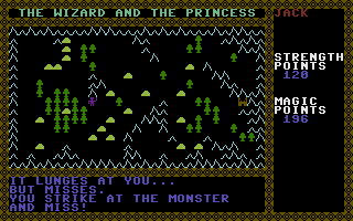 The Wizard and the Princess (Commodore 16, Plus/4) screenshot: In a fight with a monster