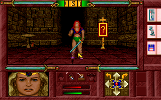 Escape from Ragor (DOS) screenshot: An Amazon with a sword attacks!