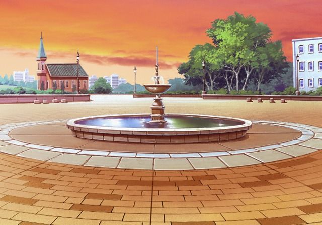 Clover Heart's: Looking for Happiness (PlayStation 2) screenshot: Passing by the city fountain on your way home from school