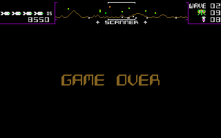 Defender (DOS) screenshot: Game Over