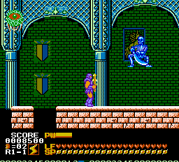 Astyanax (NES) screenshot: Defending yourself from boney enemies
