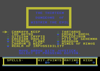 Realm of Impossibility (Atari 8-bit) screenshot: Select your dungeon