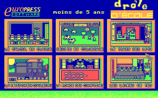 Fun School 4: for the under 5s (DOS) screenshot: Game selection (CGA/French version)