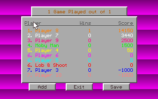 Tank Wars (DOS) screenshot: The end of the game shows each player's statistics