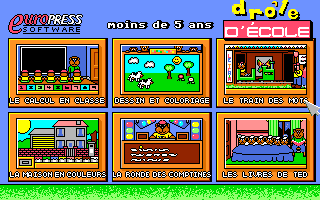 Fun School 4: for the under 5s (DOS) screenshot: Game selection (VGA/French version)