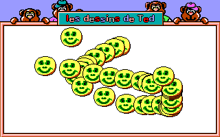 Fun School 4: for the under 5s (DOS) screenshot: Teddy's Paint - featuring imho slightly creepy faces (VGA/French version)