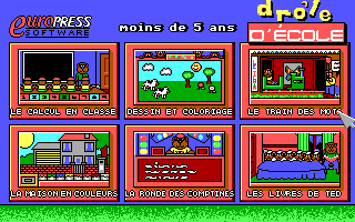 Fun School 4: for the under 5s (DOS) screenshot: Game selection (EGA/French version)