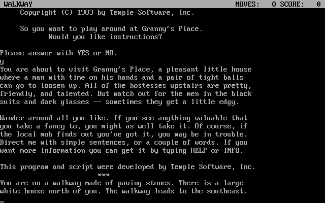 Granny's Place (DOS) screenshot: Instructions