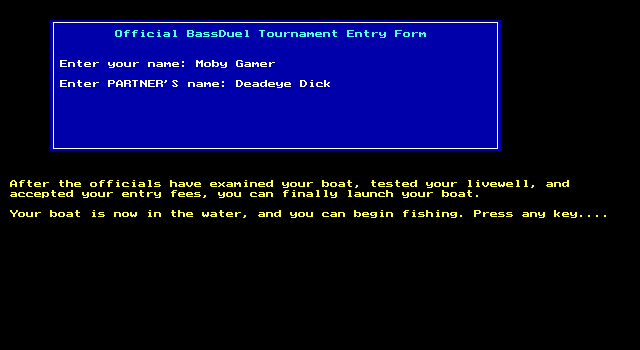 BassDuel (DOS) screenshot: The players names have been entered and the game is about to start
