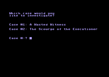 Baker Street Detective (Commodore 64) screenshot: The Mysteries