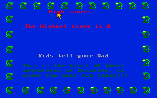 The Adventures of Dianalee in the Lost Temple of the Aztecs (DOS) screenshot: The high score screen. Here it is zero because the game has not yet begun