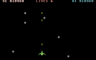 Mega Zap (Commodore 16, Plus/4) screenshot: Blast the meteors