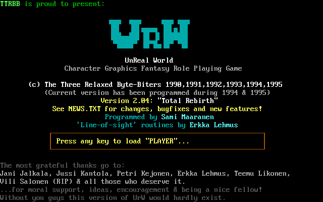 UnReal World (DOS) screenshot: Title screen (v2.04).