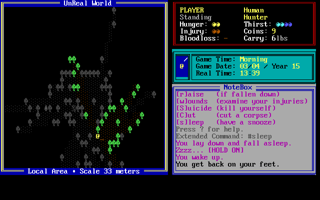 UnReal World (DOS) screenshot: Exploring the wilderness.