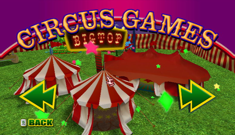 Circus Games (Wii) screenshot: Tent selection in the Quick Play mode