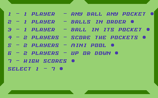 Minnesota Fats' Pool Challenge (Commodore 16, Plus/4) screenshot: Options