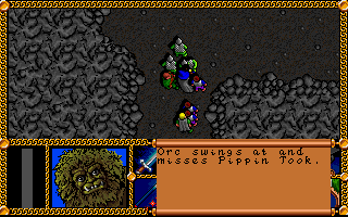 J.R.R. Tolkien's The Lord of the Rings, Vol. I (DOS) screenshot: Exploring some caves - and fighting orcs!