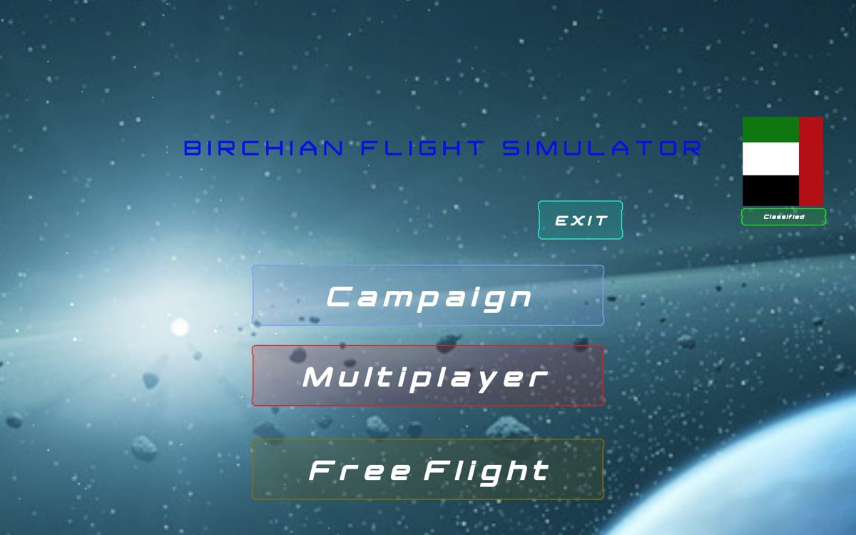 Birchian Flight Simulator (Windows) screenshot: The main menu