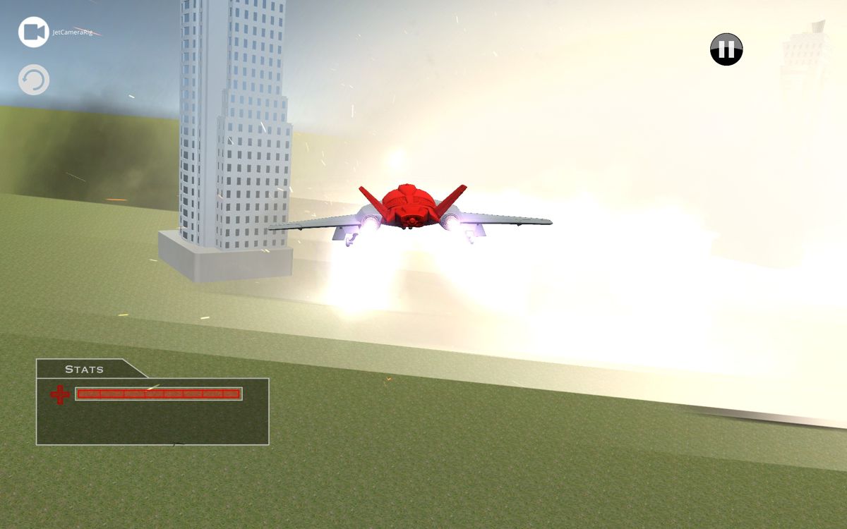 Birchian Flight Simulator (Windows) screenshot: Campaign mode: destroying skyscrapers with a machine gun