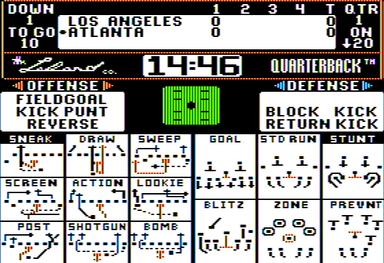Quarterback (Apple II) screenshot: Choosing a Play