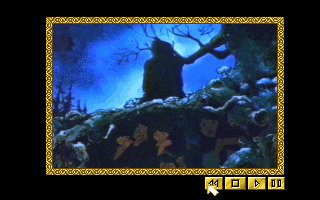 J.R.R. Tolkien's The Lord of the Rings, Vol. I (DOS) screenshot: A cutscene in the Shire showing the famous scary event from the book. By the way, it is optional - you can complete the game without ever triggering it