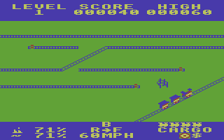 Locomotion (Commodore 16, Plus/4) screenshot: Two trucks now