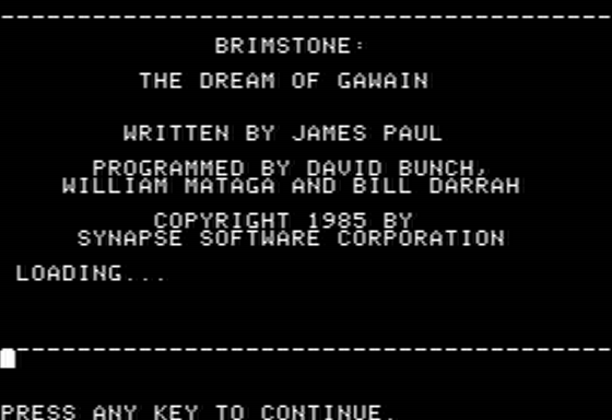Brimstone (Apple II) screenshot: Title Screen