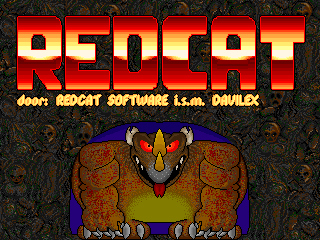 RedCat (DOS) screenshot: At the title screen you are greeted by a huge laughing mouse.