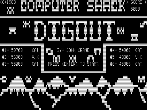 Digout (TRS-80) screenshot: Title Screen