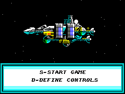 Dan Dare II: Mekon's Revenge (ZX Spectrum) screenshot: ... the game menu - start or define the controller. If the Define controls option is chosen the player gets to choose between keyboard or joystick before being returned here