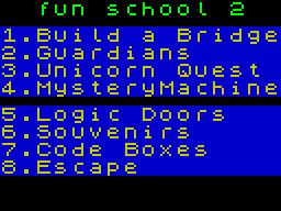 Fun School 2: For the Over-8s (ZX Spectrum) screenshot: Game selection