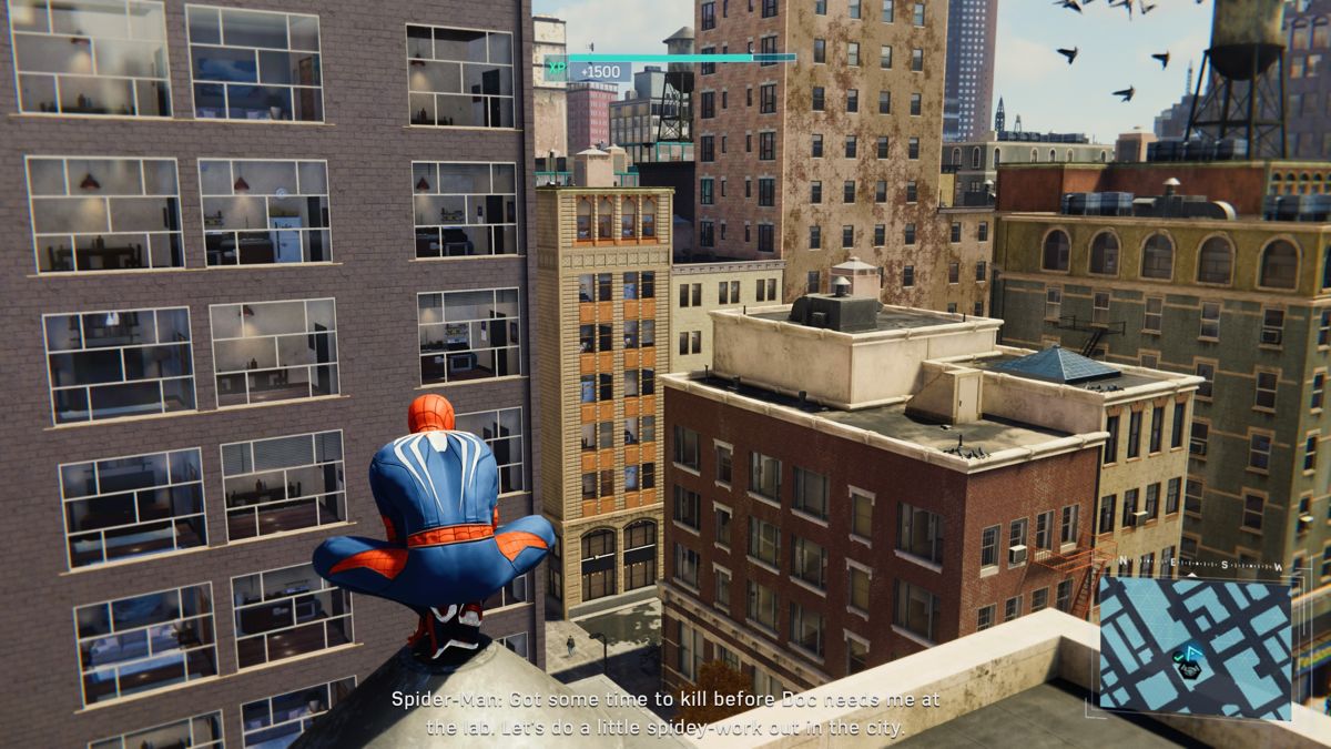 Marvel Spider-Man (PlayStation 4) screenshot: Every window on every building shows an actual 3D interior inside, not just a static backdrop