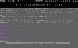 In the Beginning... (Commodore 64) screenshot: Your task is explained