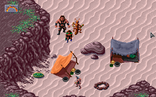 Dark Sun: Shattered Lands (DOS) screenshot: Many of the game's connecting areas look like that - there is quite a bit of desert, but always with some interesting things to discover and people to find