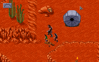 Dark Sun: Shattered Lands (DOS) screenshot: An impressive red area with a mysterious obelisk...