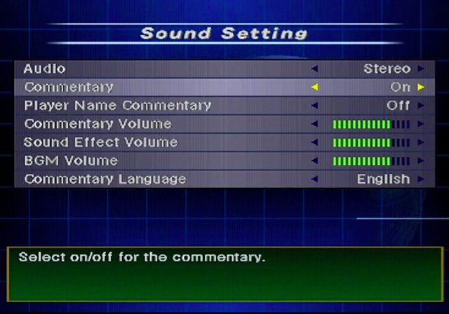 ISS Pro Evolution 2 (PlayStation) screenshot: Sound Setting