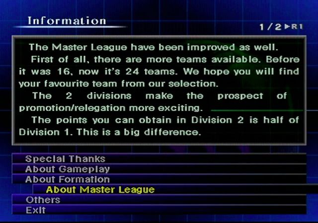 ISS Pro Evolution 2 (PlayStation) screenshot: Game Information