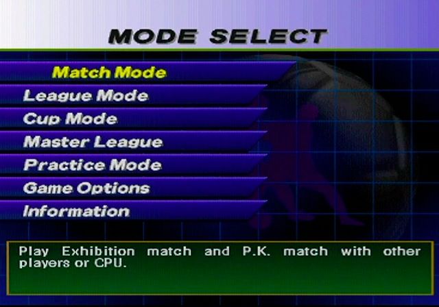ISS Pro Evolution 2 (PlayStation) screenshot: Mode Select
