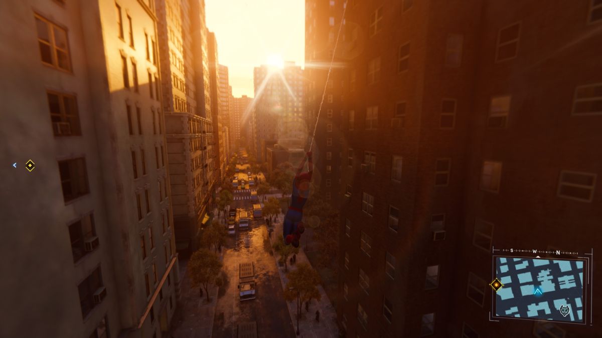 Marvel Spider-Man (PlayStation 4) screenshot: Swinging into the sunset is a perfect way to test the game's HDR capability
