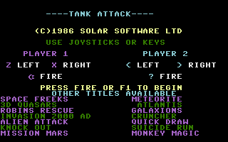 Tank Attack (Commodore 16, Plus/4) screenshot: Title Screen