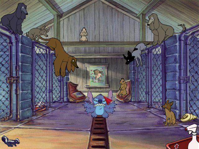 Disney's Lilo & Stitch: Hawaiian Discovery (Windows) screenshot: Hoaloha Doggie! When Stitch starts growing additional appendages he can no longer scare the dogs