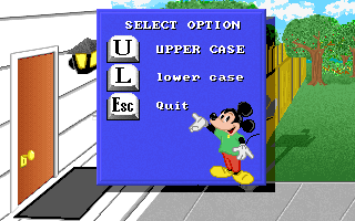 Mickey's ABC's: A Day at the Fair (DOS) screenshot: Players are given a choice between seeing upper case letters or lower case ones.