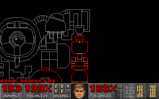 Doom (DOS) screenshot: The computer map is a very useful gadget. The grey parts indicate which sections of the map you still have to visit
