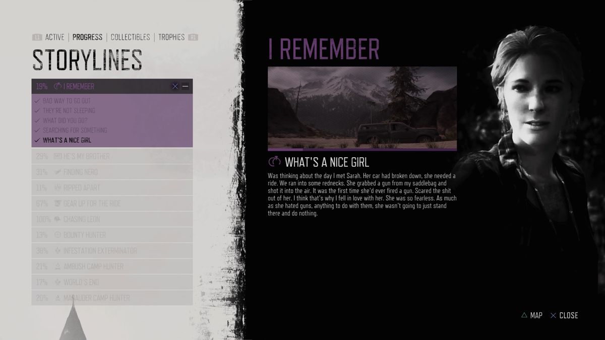 Days Gone (PlayStation 4) screenshot: List of storylines in progress