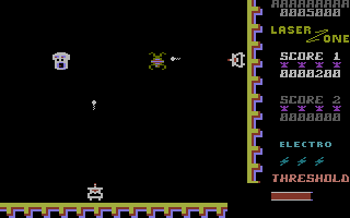 Matrix and Laserzone (Commodore 16, Plus/4) screenshot: Laserzone: Shooting at aliens
