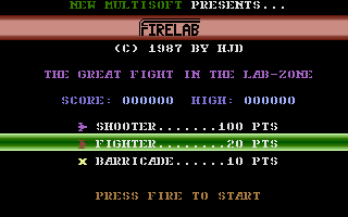 HJD Games (Commodore 16, Plus/4) screenshot: Firelab: Title Screen
