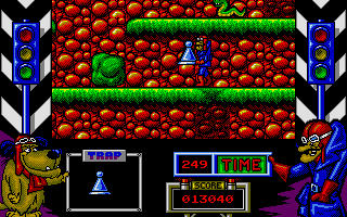 Wacky Races (Atari ST) screenshot: Found the trap. But where to place it?