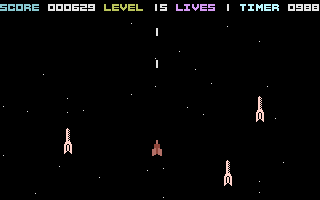 Dizasterblaster (Commodore 16, Plus/4) screenshot: Ships appearing behind you